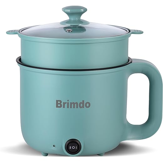 Brimdo Multi-Cook Electric Kettle 1.8L, Inner Non-Stick Cooking Pan with Steamer, Double Layered Body, Wide Mouth, 600W, Steaming for Coffee Tea Oats Noodle Soup Egg Rice Vegetable Boiling