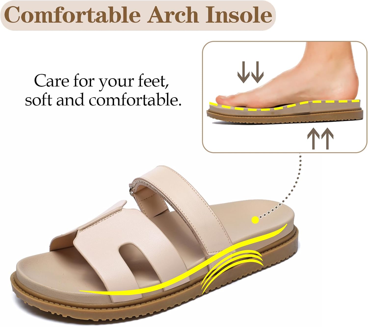 JSWEI Women's Slide Sandals Women's Slippers Shoes Non-Slip Comfortable and Adjustable Summer with Arch Support Indoor/Outdoor Flat Slippers Beach Sandalias Para Mujer - Image 5