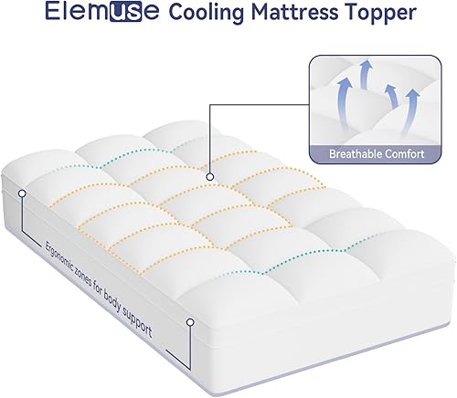 Miniatura 2 de ELEMUSE - Cubrecolchón grueso extralargo para dolor de espalda, suave y afelpado con esquinas profundas elástico, relleno alternativo de plumón,
