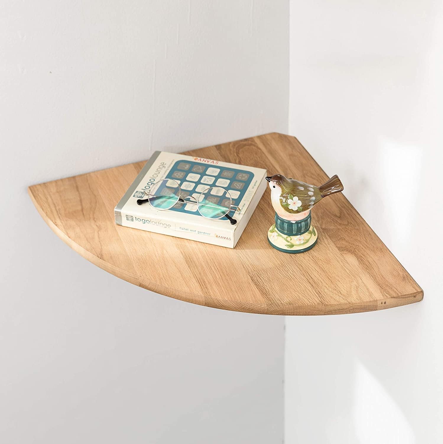 Gieanoo Eckregal Hängeregal, Eiche Massivholz Eckregal runde Enden Wandregal Holz Vintage Landhausstil Regal für Schlafzimmer Wohnzimmer Radius 30cm