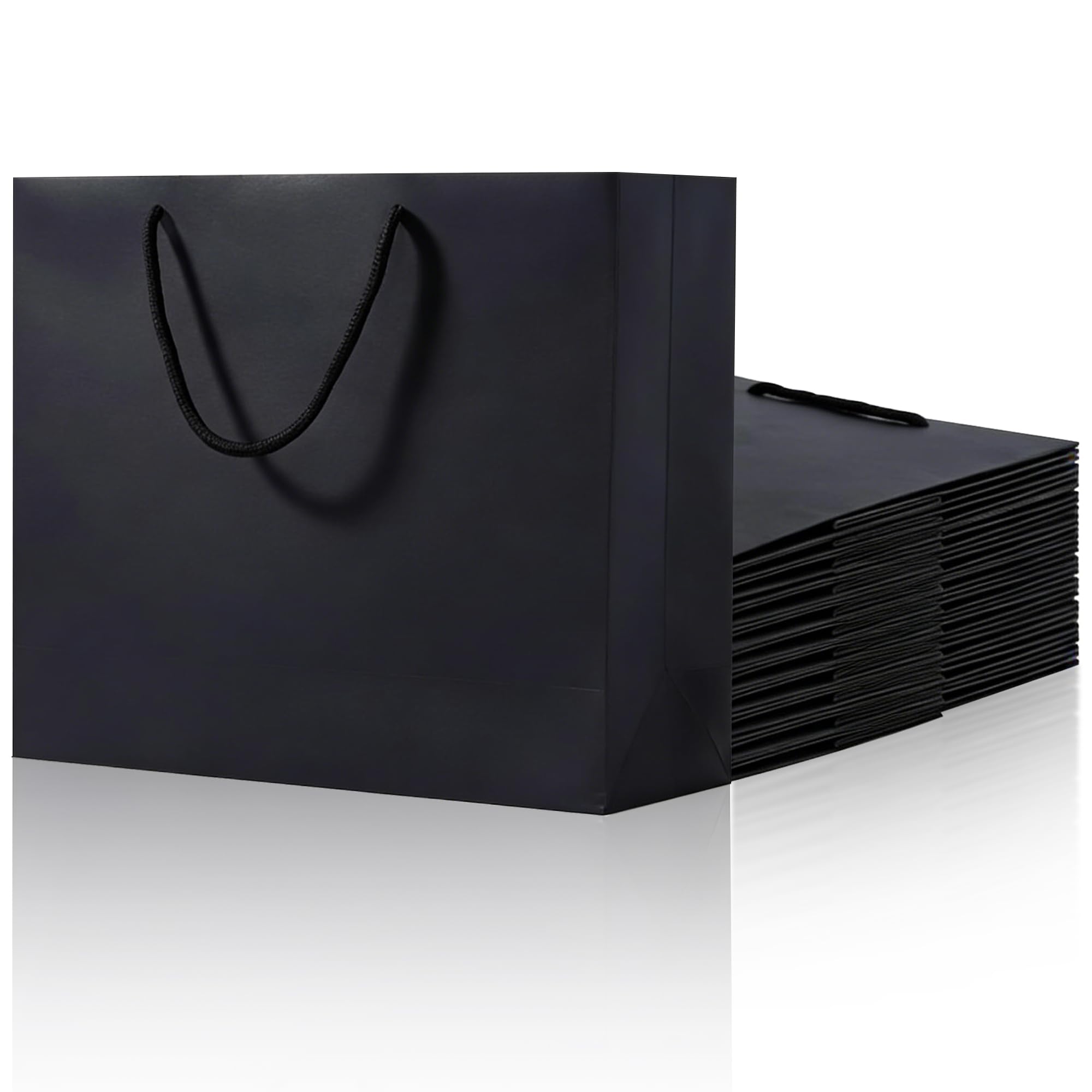 12 Pack Elegant Black Gift Bags with Handles 27x10x21cm - Premium Kraft Paper Bags for Wedding, Birthday, Party Favour Gift Wrapping