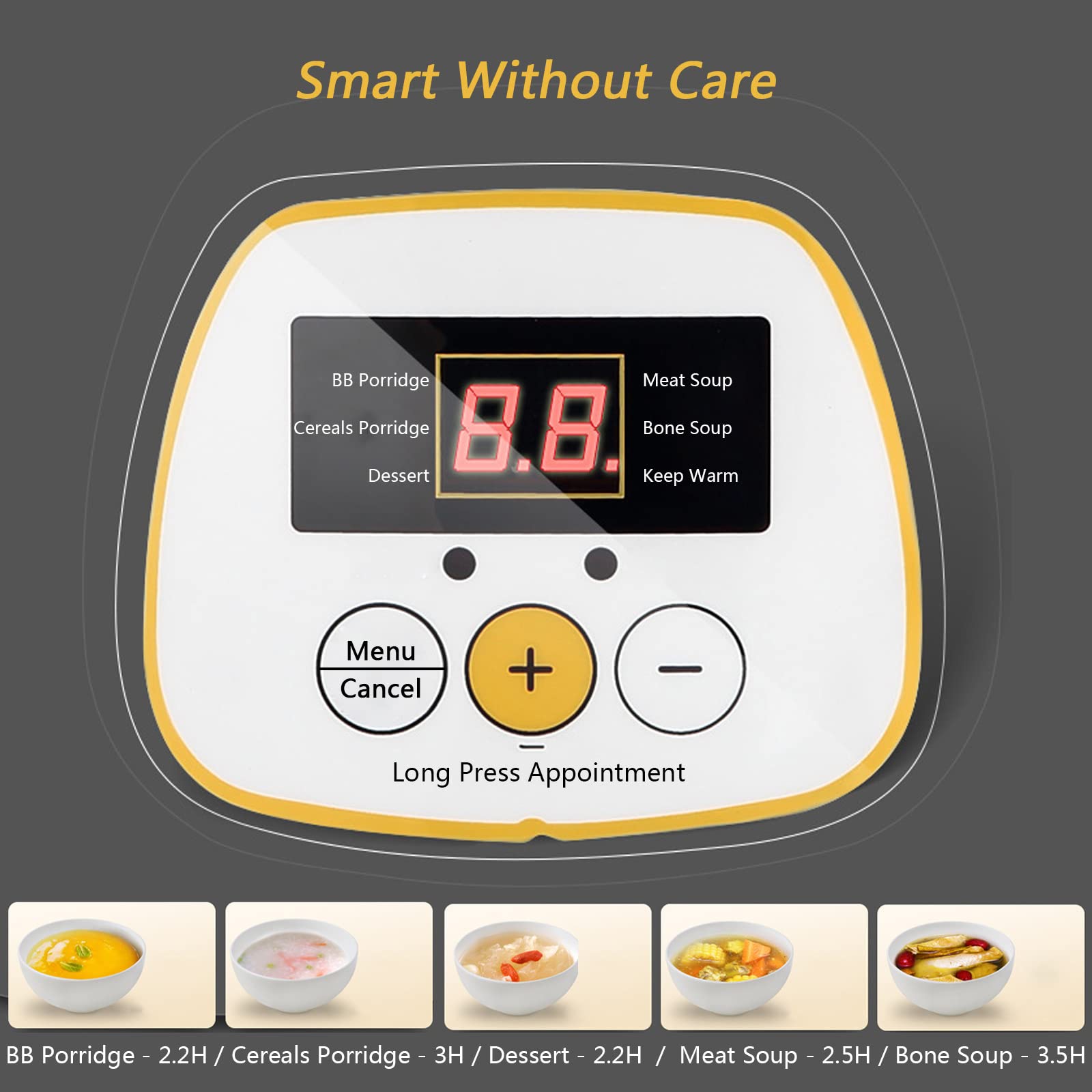 Olla cocción Lenta Digital 1,5 l con Revestimiento cerámica, Olla multifunción para cocinar al Vapor, Olla eléctrica Inteligente para hogar con función Reserva 10 h y 6 configuraciones cocción