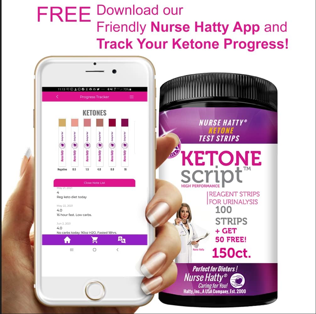 Nurse Hatty - 150ct. Bandelettes de test de cétone - Performance-tested Urine Keto Test Strips w Built-in Color Chart – Free Keto eBook & App - Ketone, Ketosis & Ketogenic Testing - Extra Long Strips - Image 5