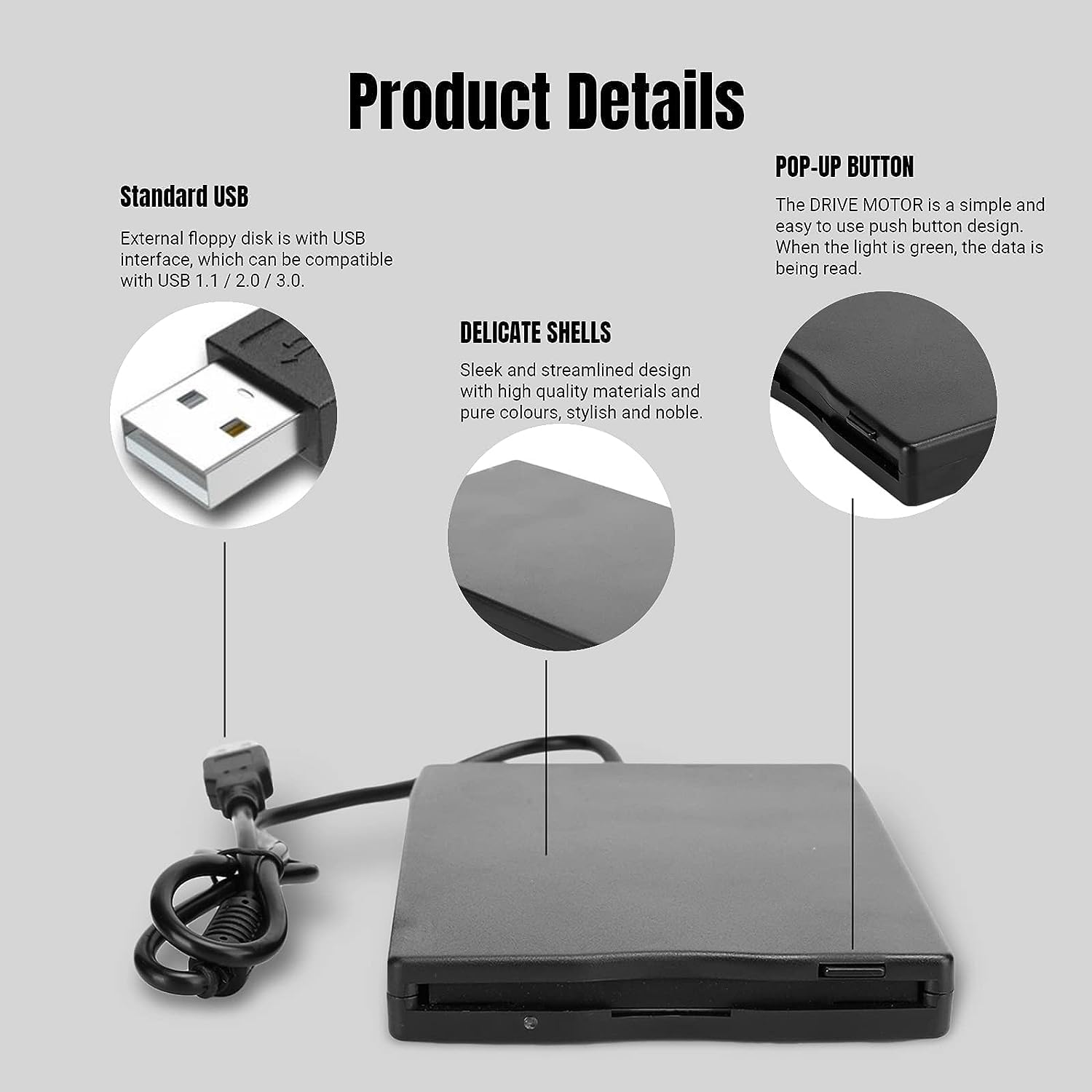 AYNEFY Lecteur de Disquette USB Externe 3,5 Pouces Portable pour VISTA/XP/ME/2000/SE/98