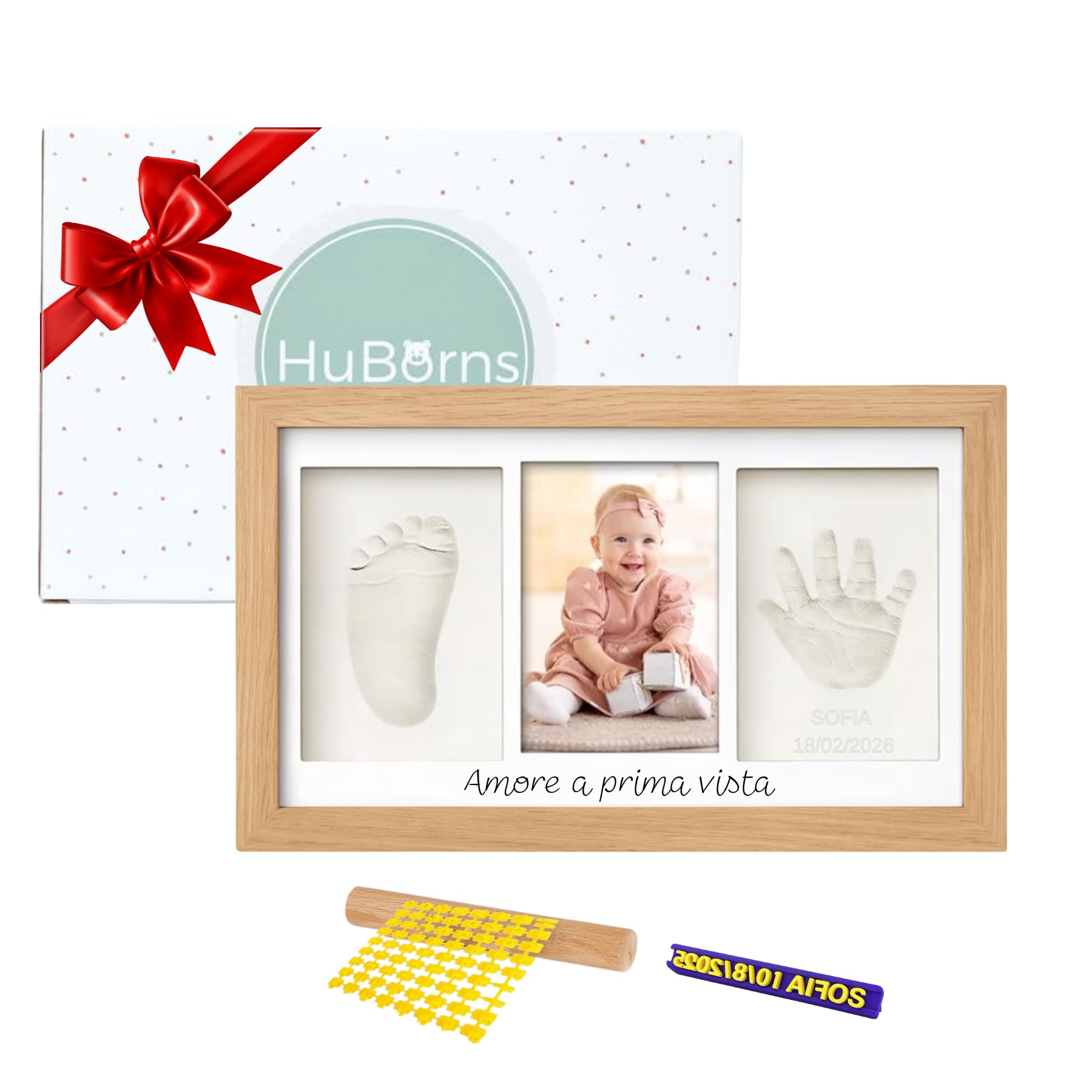HuBorns – Marco huellas bebé recién nacido con tinta, kit completo para huella pie y mano, cuadro recuerdo original, regalo bebé niño o niña y decoración habitación infantil — view 8
