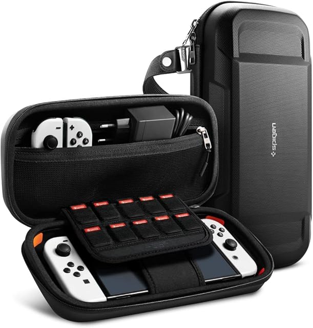 Spigen Rugged Armor Pro Travel Carrying Hard Case Compatible with Nintendo Switch (2017) and Nintendo Switch OLED (2021) - Black