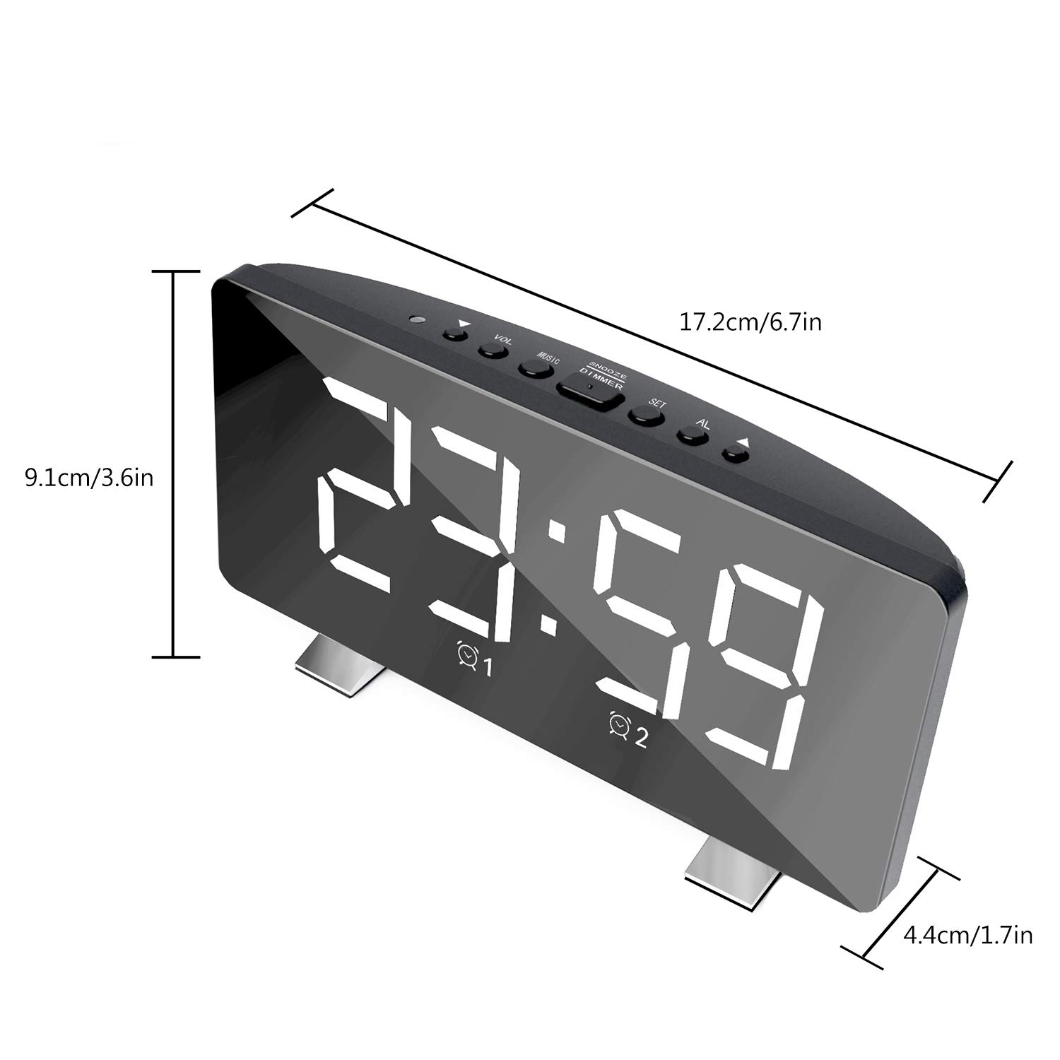 ThreeH Radio Reloj Despertador para Dormitorio con Puertos de Carga USB Dobles 4 Modos de Atenuación Pantalla LED de 7.3 '' Modo de Repetición de 12/24 Horas Función de Repetición Blanco