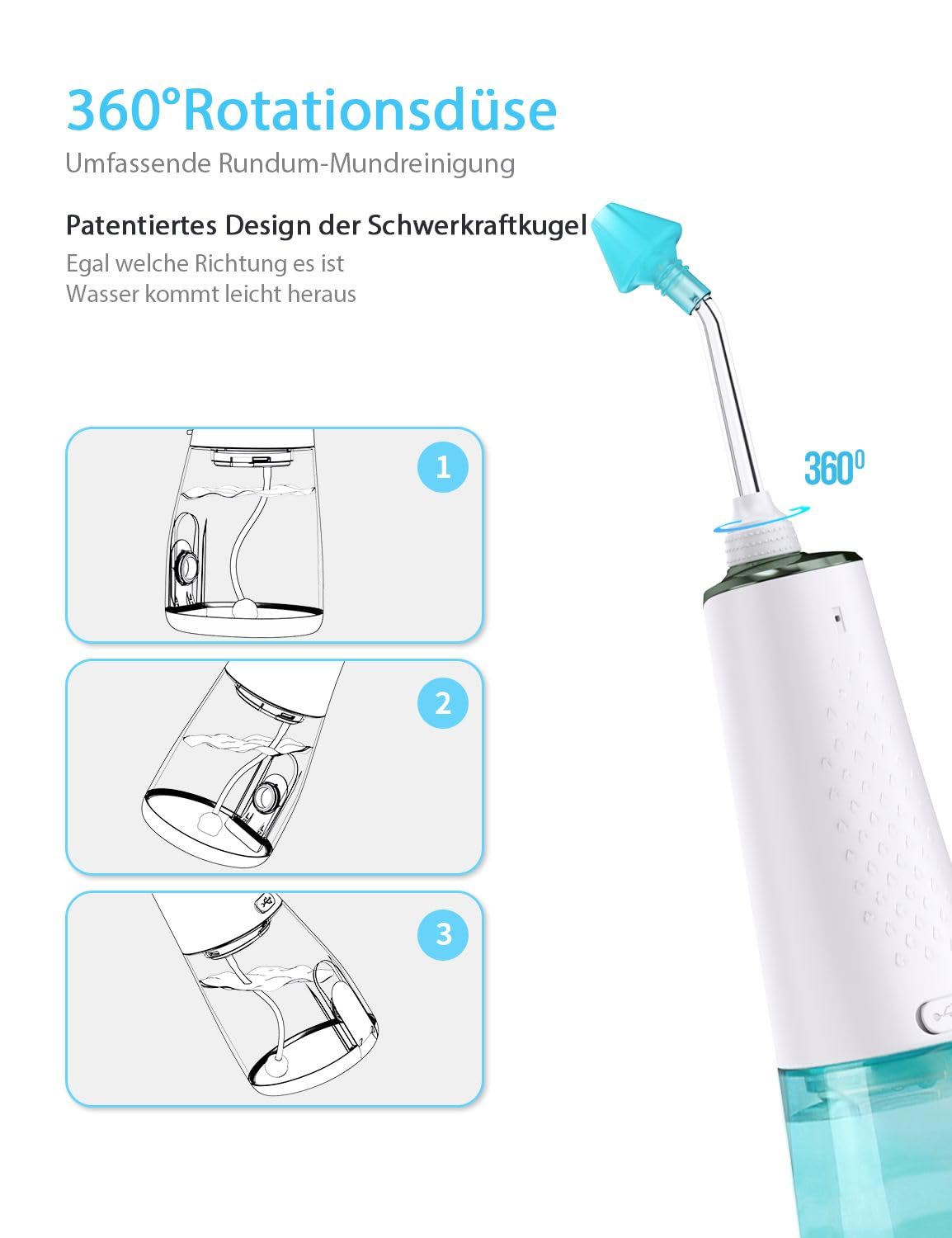 Nasales Bewässerungssystem, kabellose Nasenspülmaschine zur Linderung von Sinusbeschwerden und Nasenpflege, elektrische Neti-Kanne mit 6 Tipps und 40 Salzpäckchen