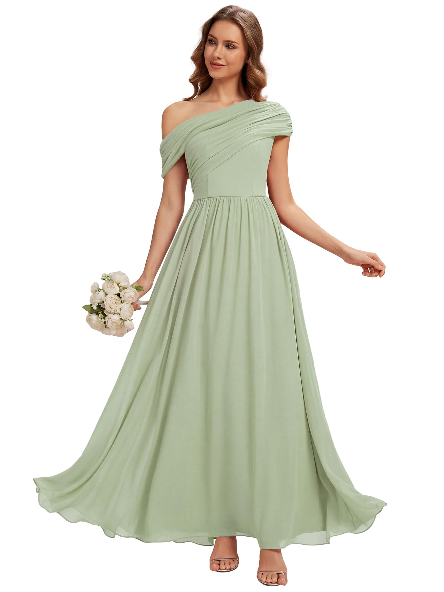 Ever-Pretty Robe Demoiselle d'honneur Une Épaule Chiffon Longue Fluide pour Mariage Soirée ES02706