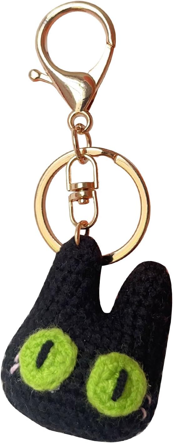 Funny Unique Cute Black Cat Keychain Handmade Crochet Plush Keychain Interesting Women's Bag Car Charms Couple's (Black Cat's Head)