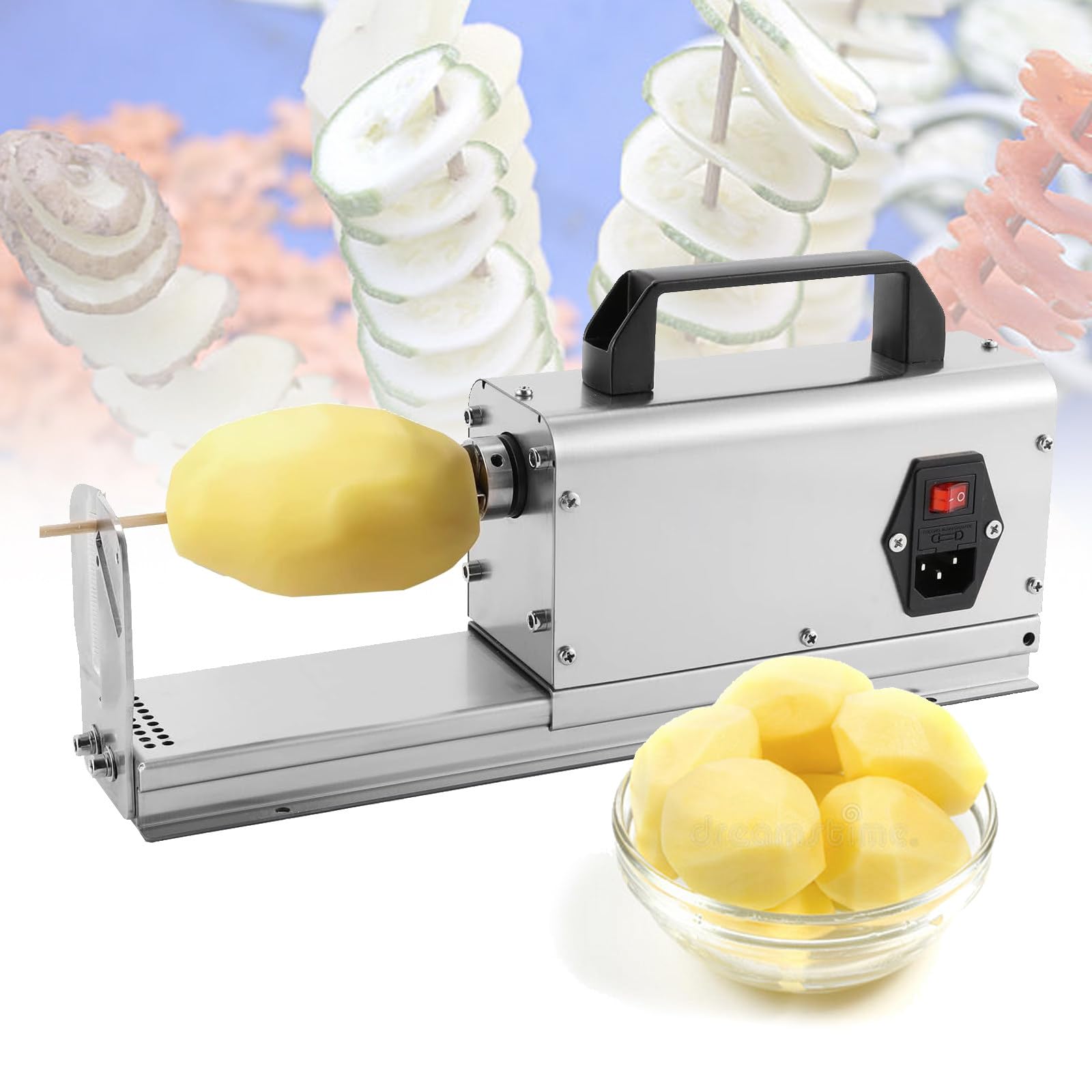 VNATWGOO Commercial Tornado Potato Spiralizer, Electric Stainless Steel Potato Cutter, for Curly Fries Twists, Radish Cucumber Hot Dogs