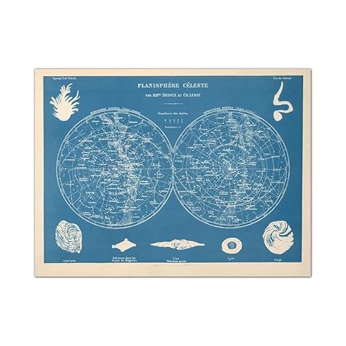 SHINERING Versione Francese Vintage Celeste Mappa Stellare Costellazioni Tela Poster