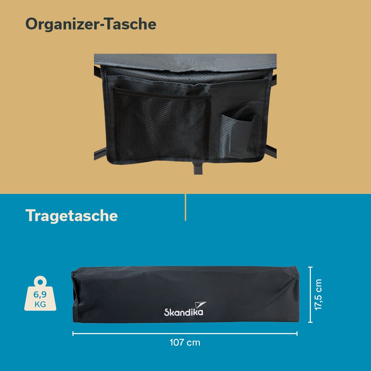 Skandika Erola Lit de Camp | Lit Pliant Confortable, Stable, Max. 150 kg, Grande Surface de Couchage 190 x 68 cm, Pliable, Poche latérale | Lit de Camp pour Le Camping, la Tente