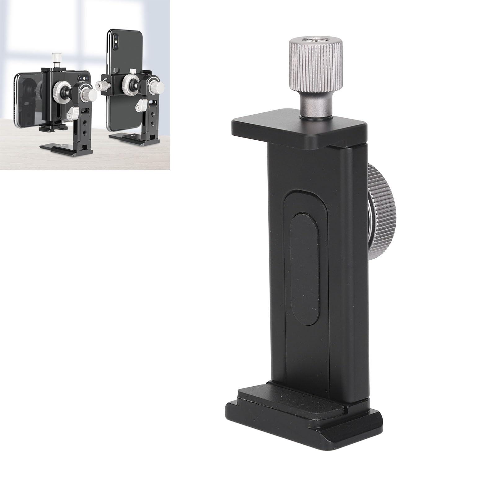 Adaptador de trípode para teléfono Inteligente con Soporte de Zapata fría Integrado, Agarre expandible de 64-110 mm, roscas Dobles de 1/4 Pulgadas para Modo