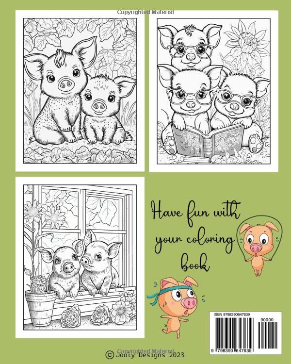 Cute Pigs Coloring Book For Adults and Kids | 25 Adorable Pigs and Piglets in a Variety of Settings | Pigs and Flowers Coloring Book - Image 2