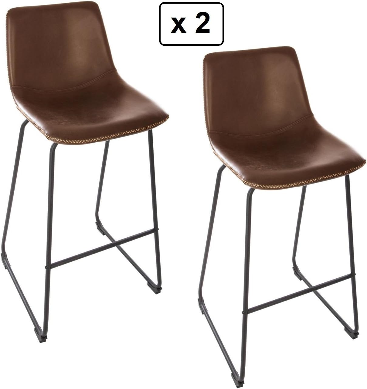 DEPOTMANIA Set of 2 barstools- industrial style- Colour BROWN