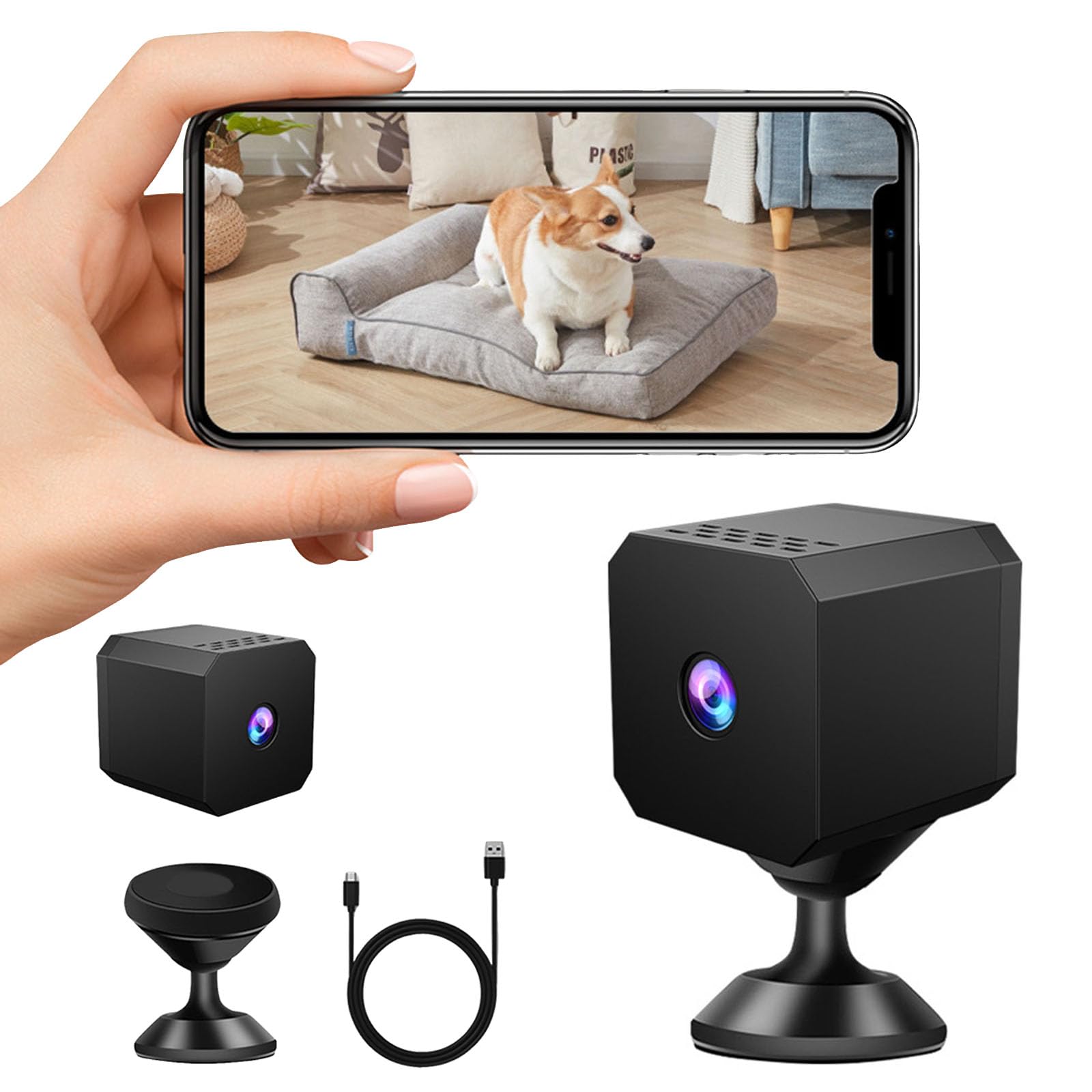 Générique Mini telecamera spia, WiFi 1080P Bluetooth Mini fotocamera, Interno/Esterno senza fili con audio e video, visione rilevamento del movimento con APP Générique Mini telecamera spia, WiFi 1080P Bluetooth Mini fotocamera, Interno/Esterno senza fili con audio e video, visione rilevamento del movimento con APP