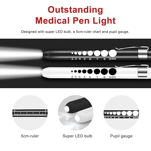 Miniatura 3 de Paquete de 3 bolígrafos y tijeras médicas para enfermeras, dos luces LED con medidor de pupila y una tijeras de trauma de 7.5 pulgadas con mosquetón