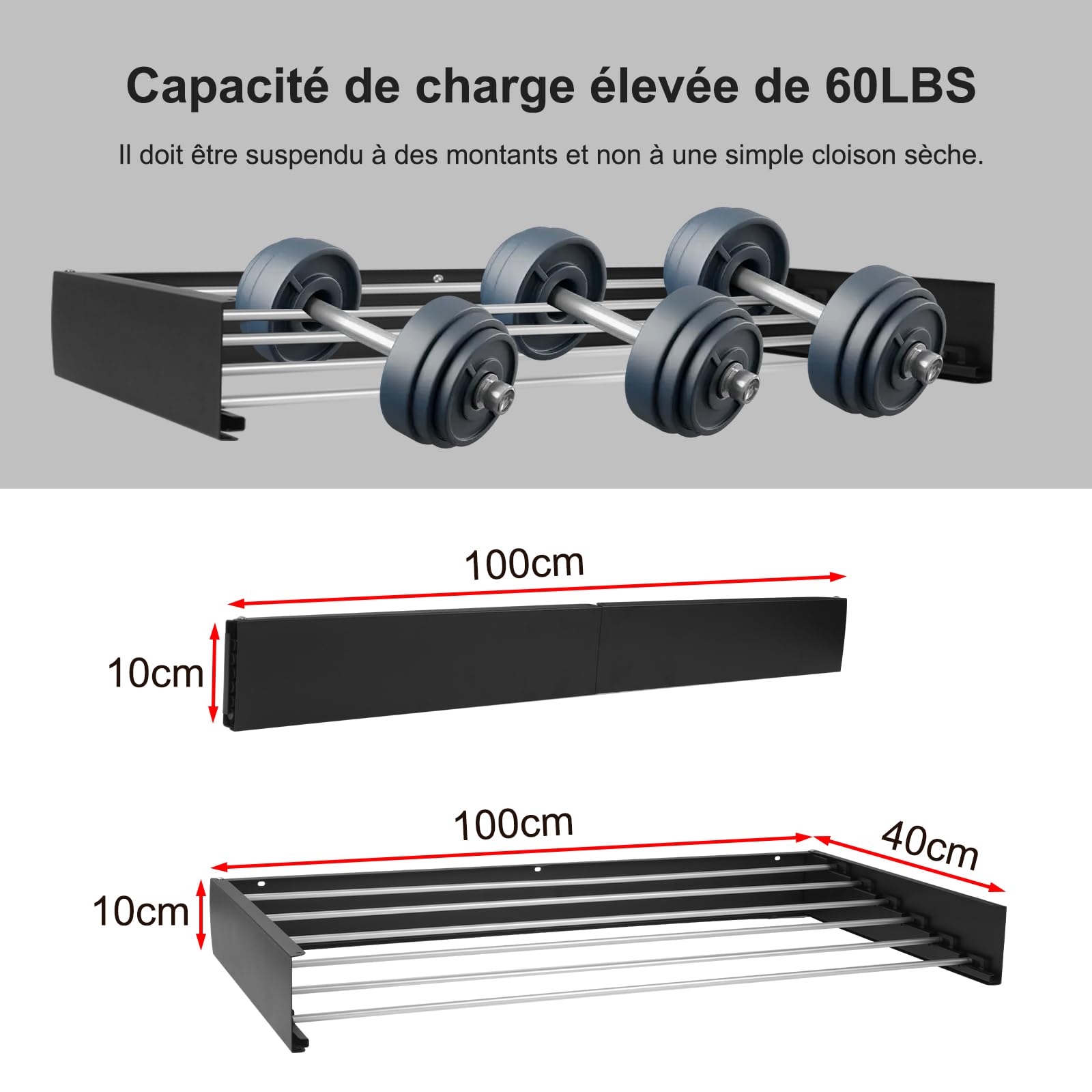 Séchoir à Linge Mural, Étendoir à Linge Rétractable, Séchoir à Linge Pliable pour Intérieur et Extérieur, Economiseur d'espace Design Compact et Élégant (Noir, 80cm)