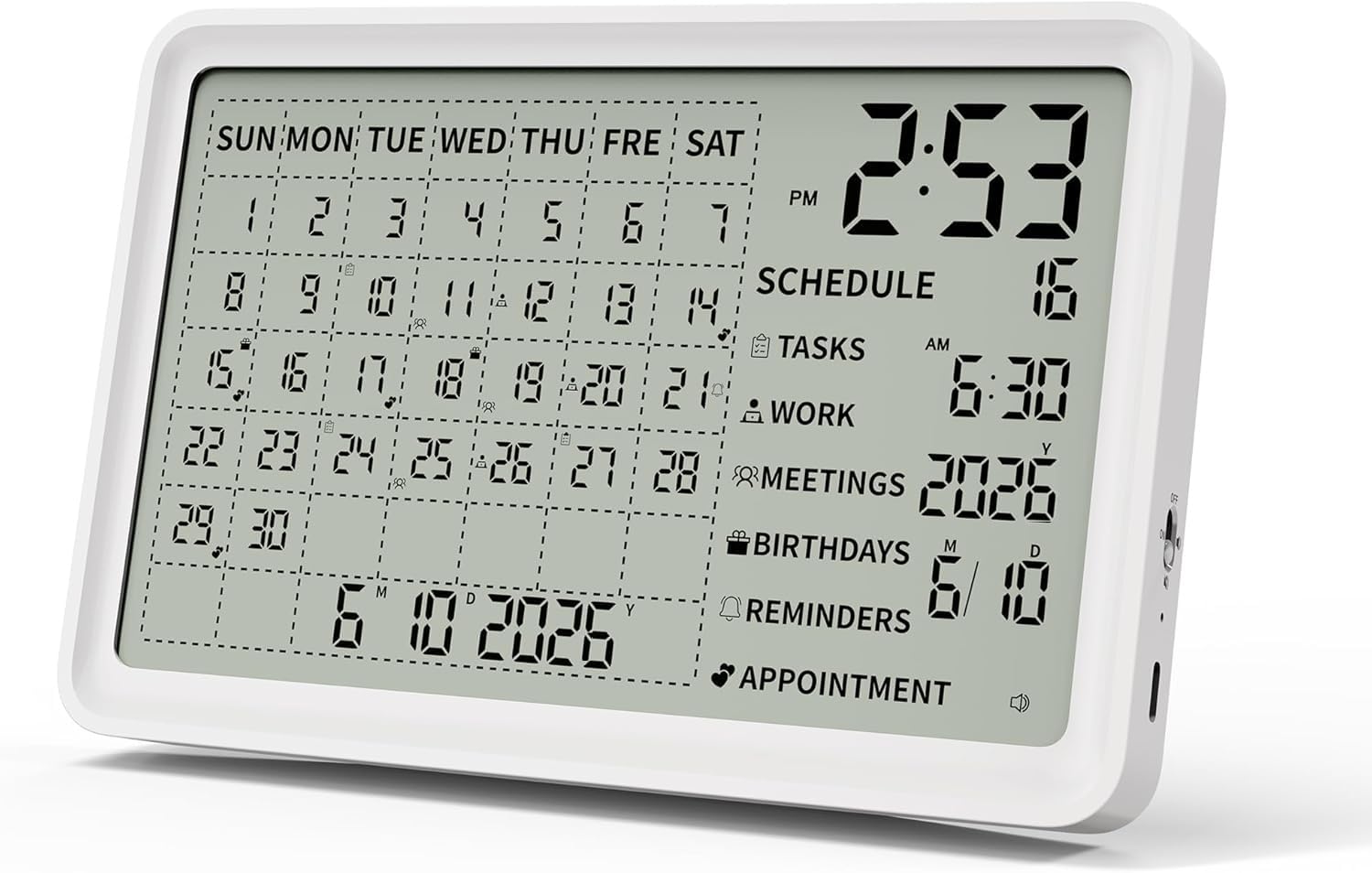 Digital Calendar Digital Desk Planner with Schedule Reminder Clock with Day and Date Chargeable 8 Inch Large Display