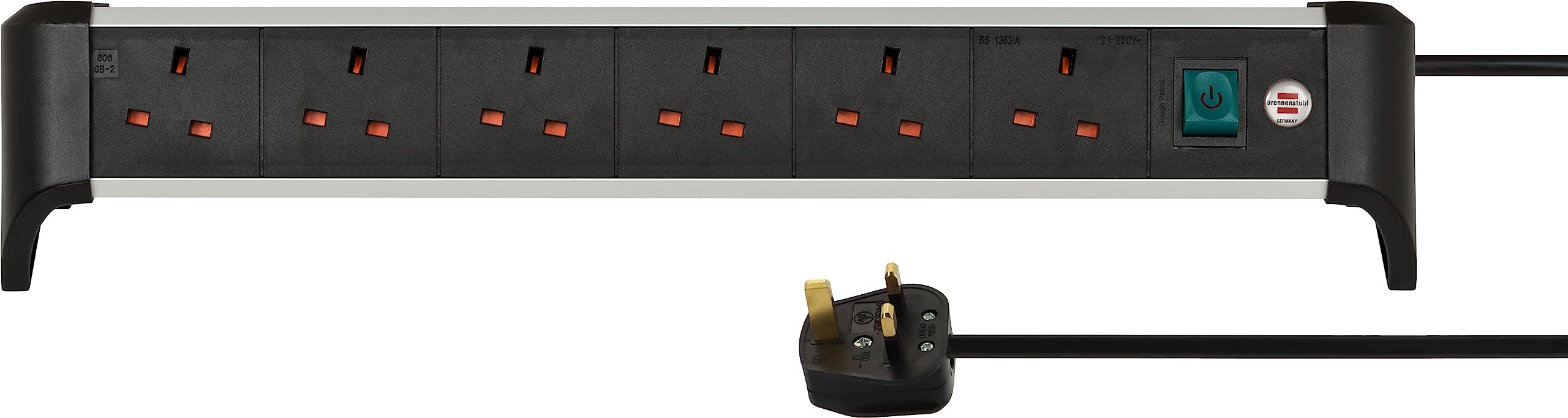 BrennenstuhlAlu-Office-Line Power Strip 6-fold /Extension Lead for the desk (with switch and 3m cable, Made in Germany)