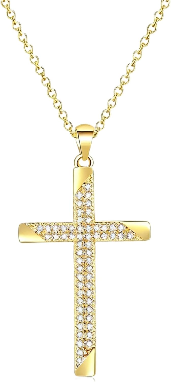 Dainty Gold Cross Necklace for Women 14K Gold Christian Faith Religious Jewelry Cross Pendant with Cubic Zircon for Mom Valentine's Day Birthday Mother's Day Gifts