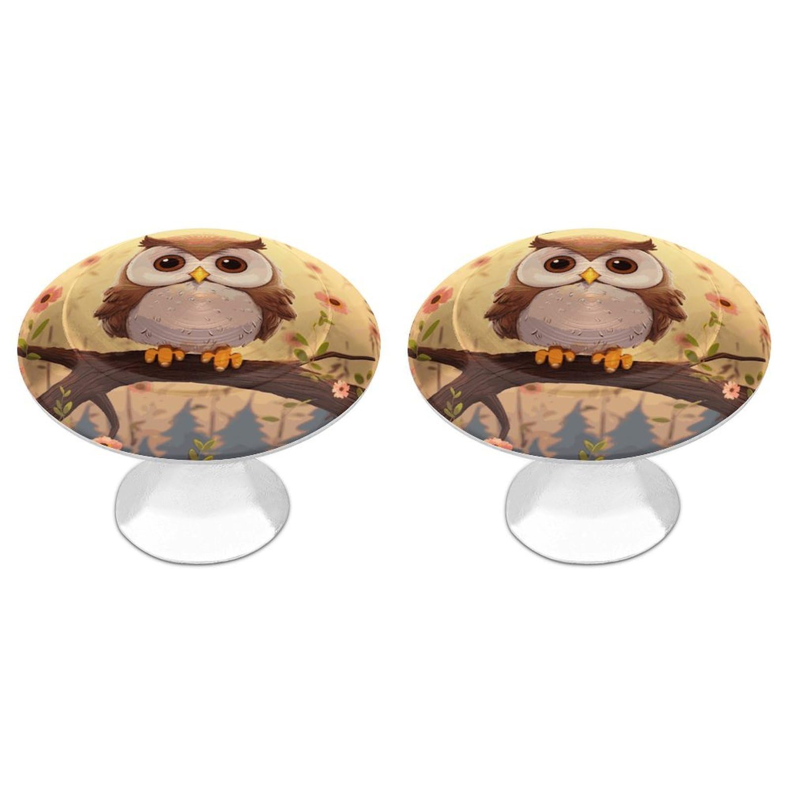 Fekiloot White Cute Owl Cabinet Knobs For Kitchen Ornament, Round Zinc Decorative Drawer Pulls For Cabinets Trendy, Dresser Drawers Pulls Bathroom Dresser Knob With Screw