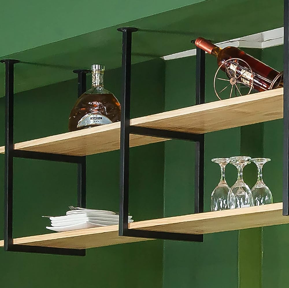 Mensole galleggianti, staffe per mensole da soffitto a 2 strati, scaffale decorativo da parete per bar ristorante, da appendere, facile da installare (dimensioni: 80 x 30 x 60 cm)