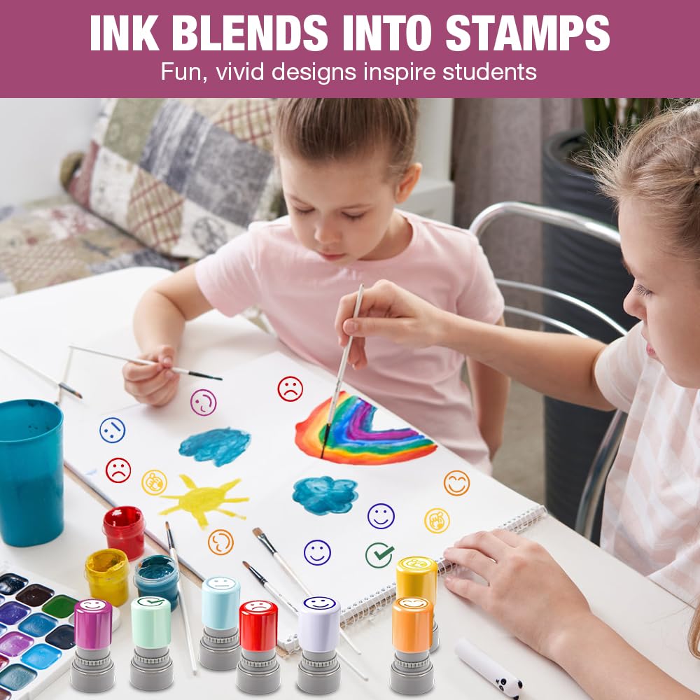 7 x stempel z tworzywa sztucznego dla nauczycieli języka francuskiego dla dzieci, uśmiechnięta pieczęć dla nauczyciela, prezent z pudełkiem, aby zachęcić uczniów