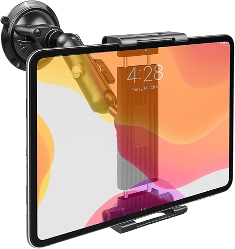 Tablet Mount with Suction Base, 360 Swivel Holder Fits for 6-11In iPad Samsung Tablets, Universal Aluminum Stand for Vehicle Boat Dashboard Wall Desk