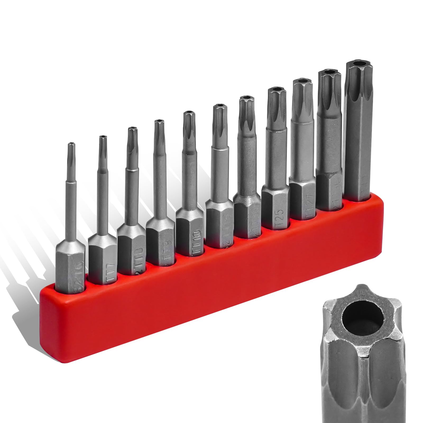 Lot de 11 embouts Torx de sécurité 6 points en forme d'étoile - Tournevis magnétique S2 en alliage d'acier avec tige hexagonale de 6,35 mm TT6-TT40 (50 mm)