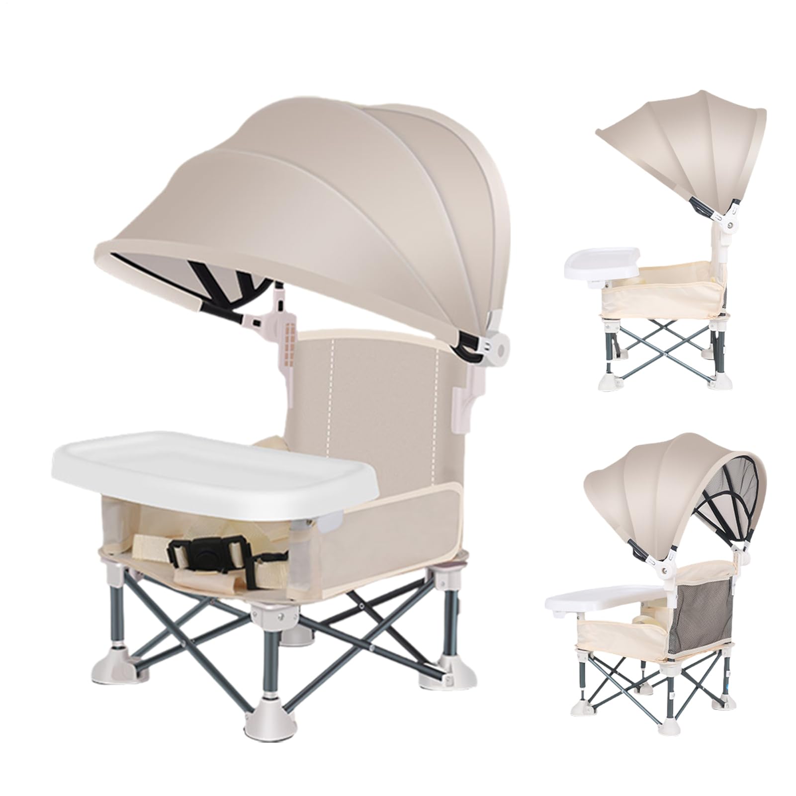 Zuasdvnk Foldable Baby Dining Chair - Travel Toddler Seat with Tray for Eating | Baby Folding Chair with Canopy for Outdoor Home Lawn Beach Camping Travel Picnic