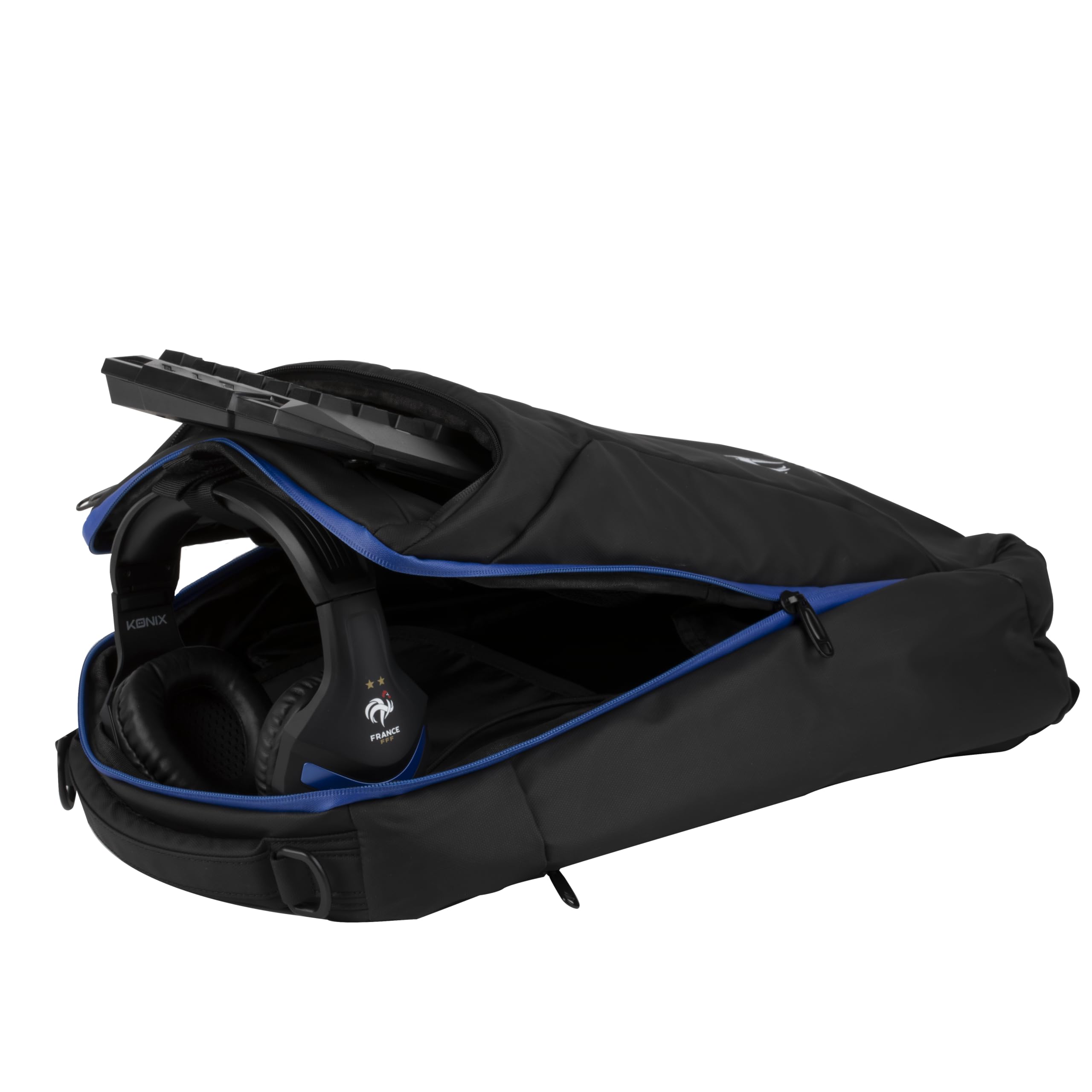 Konix FFF Mochila protectora para portátil gaming de 17" - 30 x 18 x 57 cm - Volumen 27 l - Negro y azul