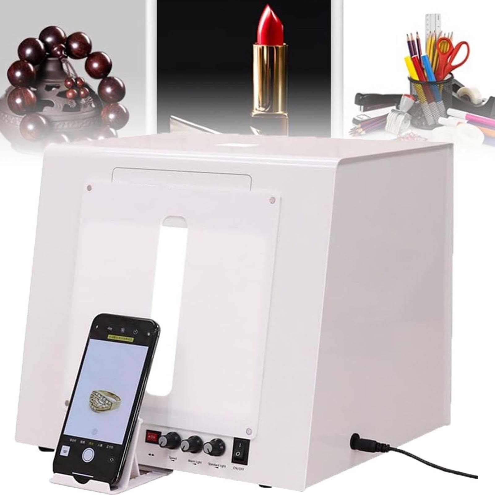 Oiyeknrd Photo Studio Photography Light Box,Jewelry Photography Video,20/30cm Photo Studio Photography Light Box Softbox Dimmable Rotating Turntable for Jewelry, Small Items 20cm