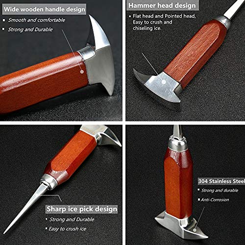 Ice Pick set of 2-7.24 Inch and 6.8Inch Stainless Steel Ice Crusher with Wood Handle, Japanese Style Ice Chipper,ideal for Bars and Home(2 Pick)-IPCK2
