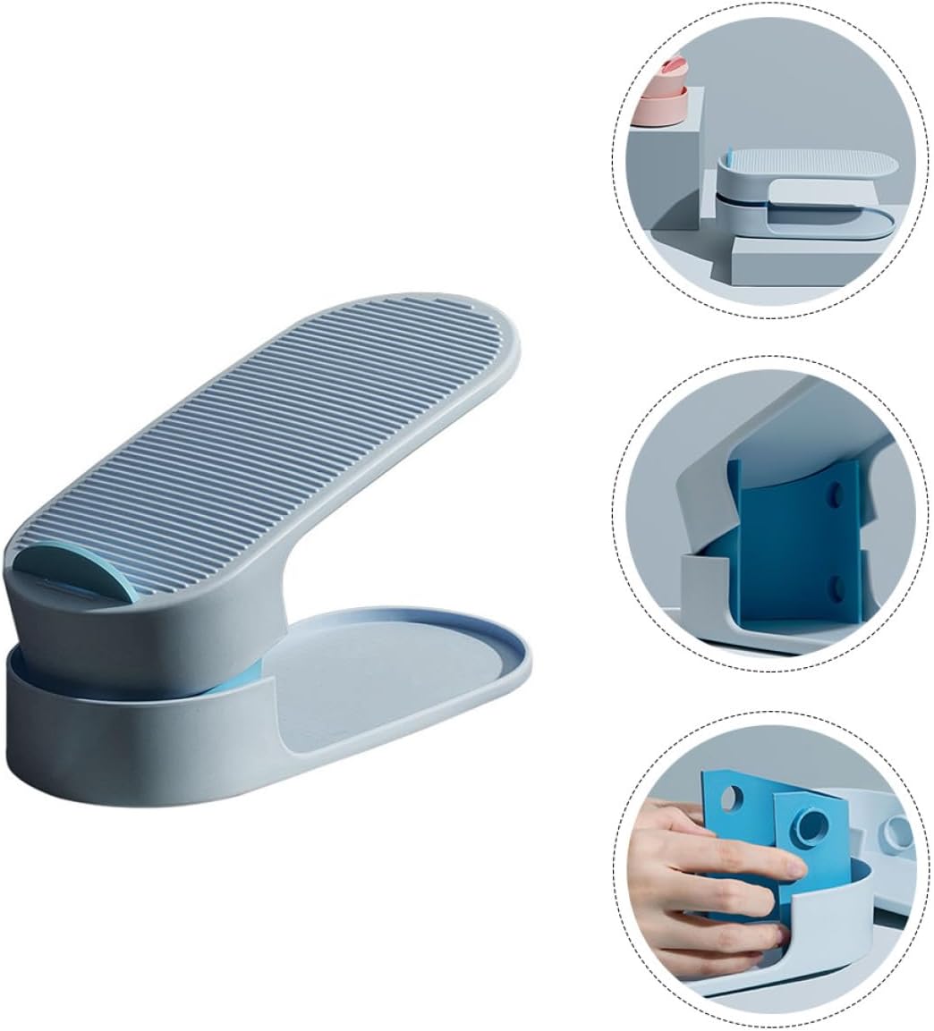 Adjustable Double Layer Shoe Slots Organizer Rack Holder for Entryway Closet Storage, Blue Slipper Rack with Stackable Design
