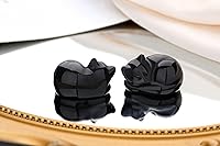 Vista 2 de QINJIEJIE Gato de obsidiana negra, decoración de Halloween, cristales y piedras curativas, estatua de piedra de gatos dormidos, escultura de piedras