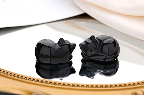 Miniatura 2 de QINJIEJIE Decoración de cristales de gato de lepidolita, estatua de gato dormido, piedra curativa, decoración de piedra curativa, regalo tallado de