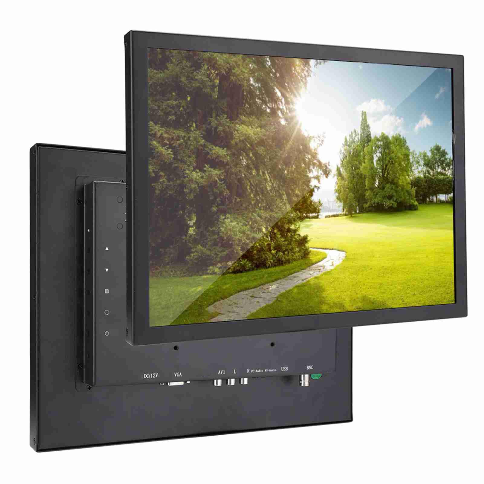 Goshyda Monitor LED, 15 Pollici 1024x768 Monitor Industriale Full Metal Ad Alta Definizione Telecomando con Schermo TFT, Supporto HDMI/VGA/AV/BNC/USB, con Staffa a Parete(EU)