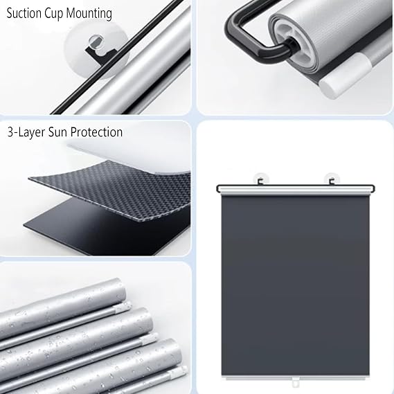 Suction Cup Roller Blinds for Windows,Blackout Sunshade Roller Shades,Retractable Portable Curtains,Privacy Screens,No Drilling Required,for Home,Width x Length (74cm x 140cm)