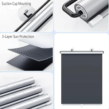 Suction Cup Roller Blinds for Windows,Blackout Sunshade Roller Shades,Retractable Portable Curtains,Privacy Screens,No Drilling Required,for Home,Width x Length (74cm x 140cm)