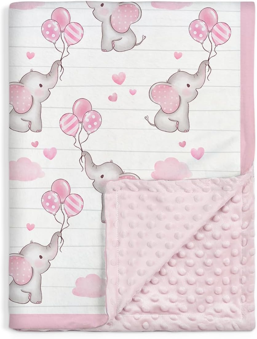 SANDJEST Elephant Kid Blanket for Girl – 30 x 40 Minky Throw Blankets for Girls – Gift for Kids on Birthday