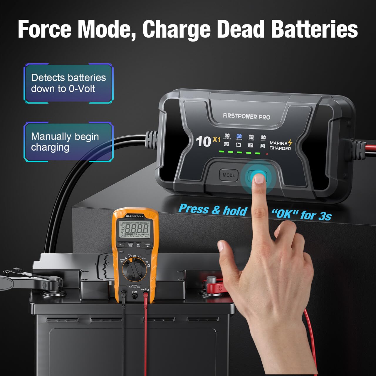 Caricabatteria marino 10X1: 1-Bank, 10A Onboard Charger - 10A per banca, 12V Impermeabile Barca Caricabatteria per SLA/AGM, Litio, Calcio - Carica 24/7