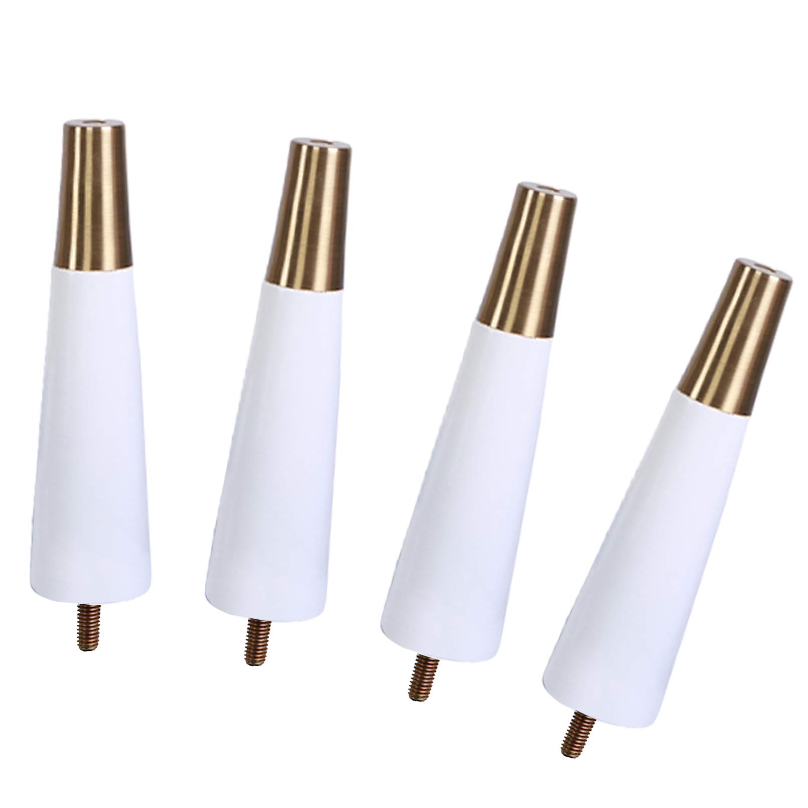 Gambe per mobili in Legno massello, Set di 4 Gambe di Ricambio con Barra filettata M8 conica per scrivania, Mobile, Sedia, Tavolo, Divano, Pouf, cassettiera, Bianche, 18 cm, con Base in Otto