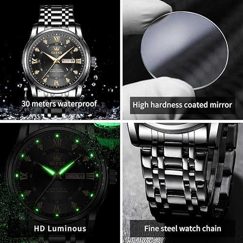 Miniatura 6 de OLEVS Relojes para hombre, de acero inoxidable, analógico, de cuarzo, cronógrafo, fase lunar, impermeable, fecha, luminoso, reloj masculino, regalo