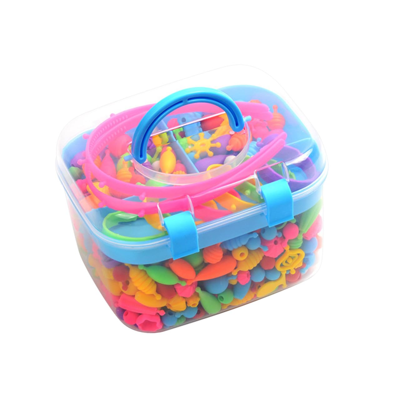 Parliky Kit de Cuentas de Plástico para Hacer Pulseras y Collares Niñas Caja Transparente, Mejora Creatividad y Coordinación Mano-ojo para Manualidades y Decoración
