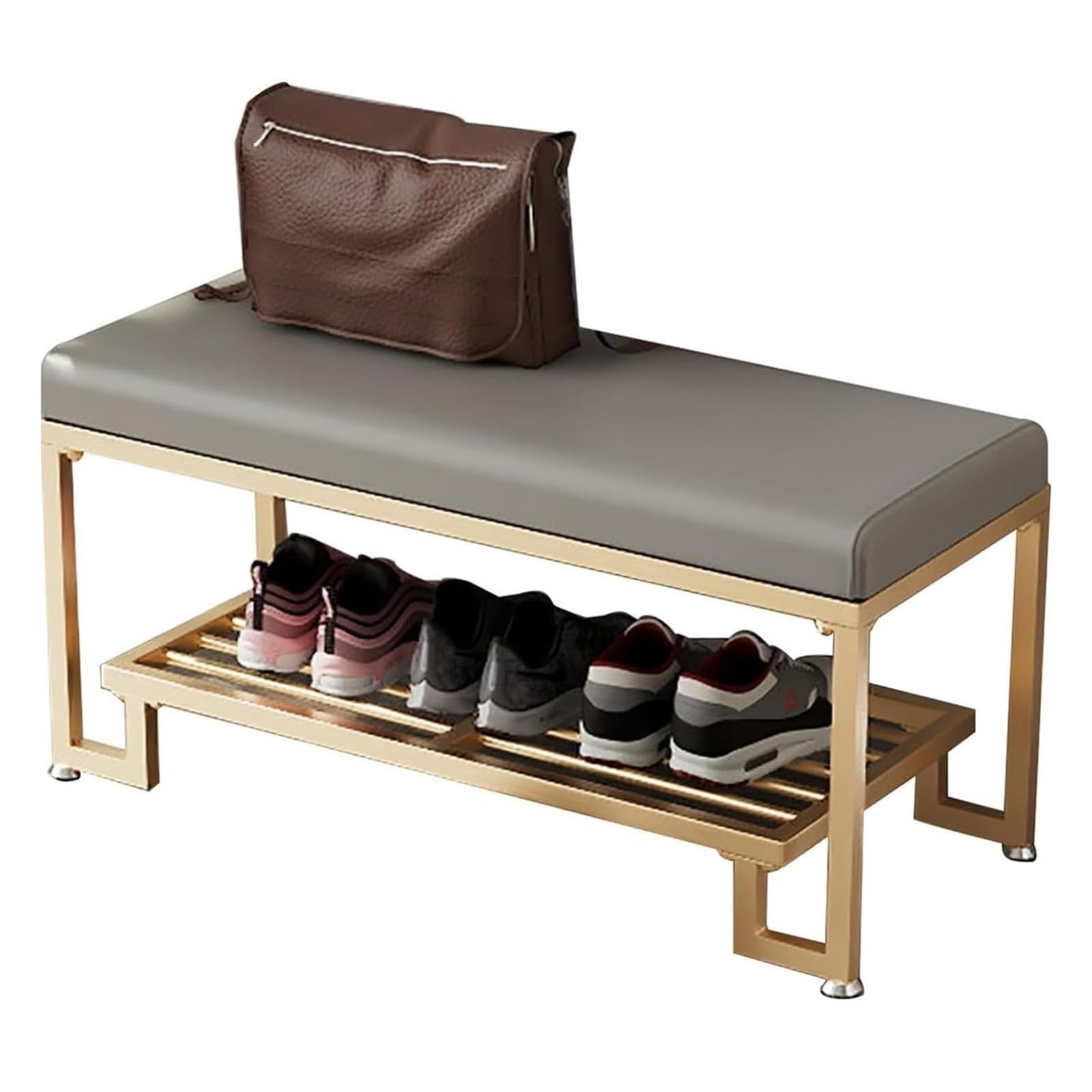 WJFTODAY 39in Storage Bench & Shoe Rack Metal Entryway with Padded Seat Space Saving Gray Shoe Storage for Hallway Porch & Living Room Perfect for Front Door
