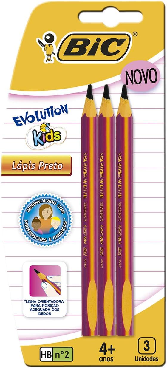 Lápis Preto Jumbo Nº 2HB Triangular, BIC Evolution KIDS, 902494, 3 Unidades, Cores Sortidas, Resistente