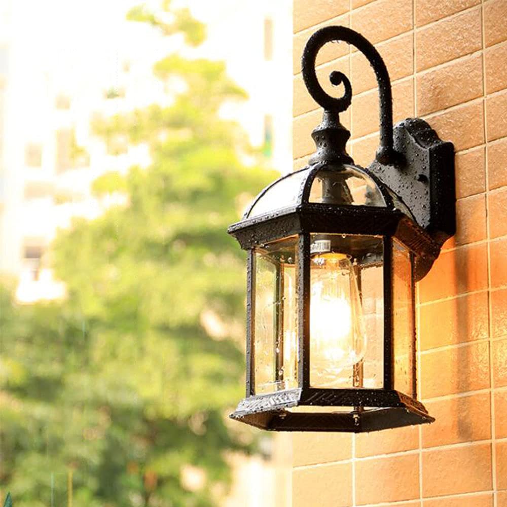 Mengjay Lampada da parete esterni impermeabile Villa paesaggio della decorazione della lampada del giardino Lanterna Retrò E27 Applique da parete all'aperto europea per esterni in alluminio vetro (A)