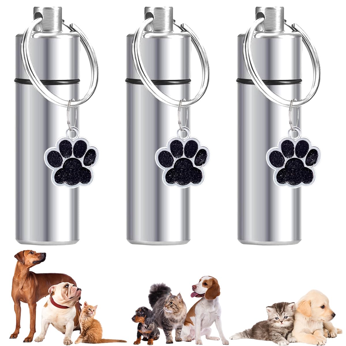 Asaisimg 3 Pcs Waterproof Cremation Pet Urns Keychain for Dogs Ashes Small Urn Memorial Pendant Keychain